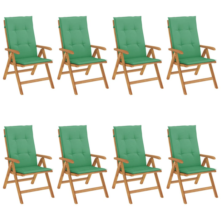 Fällbara Fåtöljer Med Dynor, 8 St, Massivt Trä, Teak