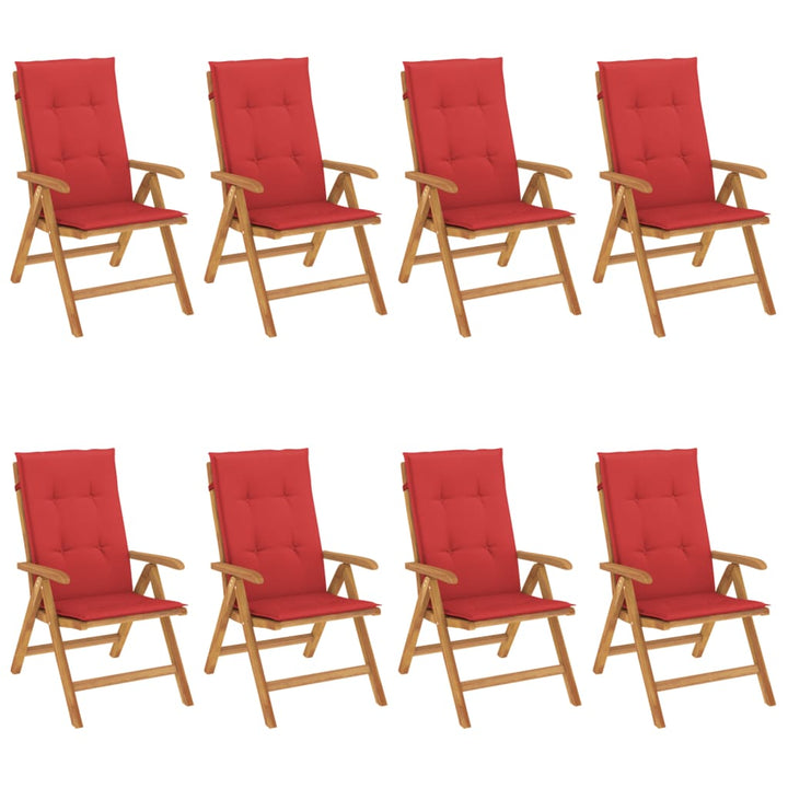 Fällbara Fåtöljer Med Dynor, 8 St, Massivt Trä, Teak