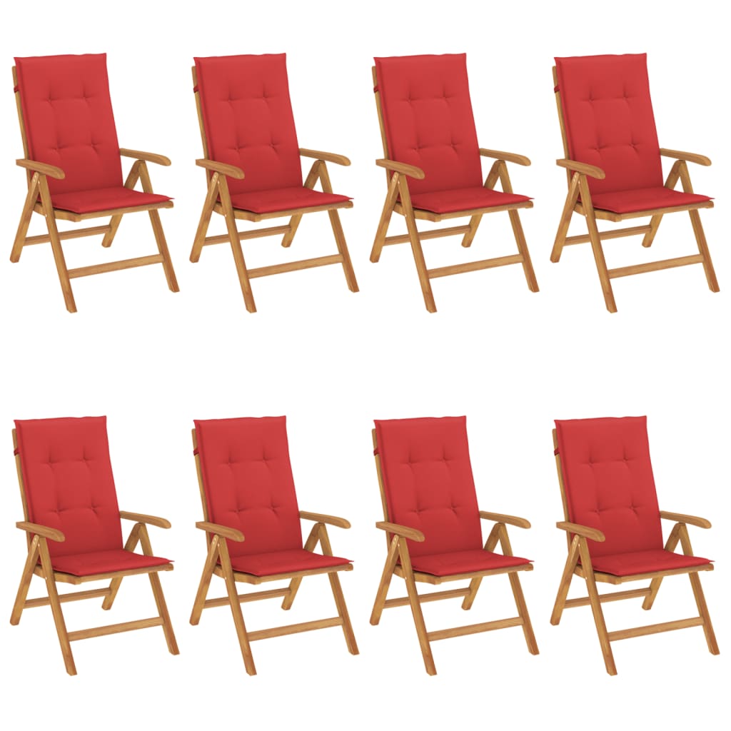 Fällbara Fåtöljer Med Dynor, 8 St, Massivt Trä, Teak