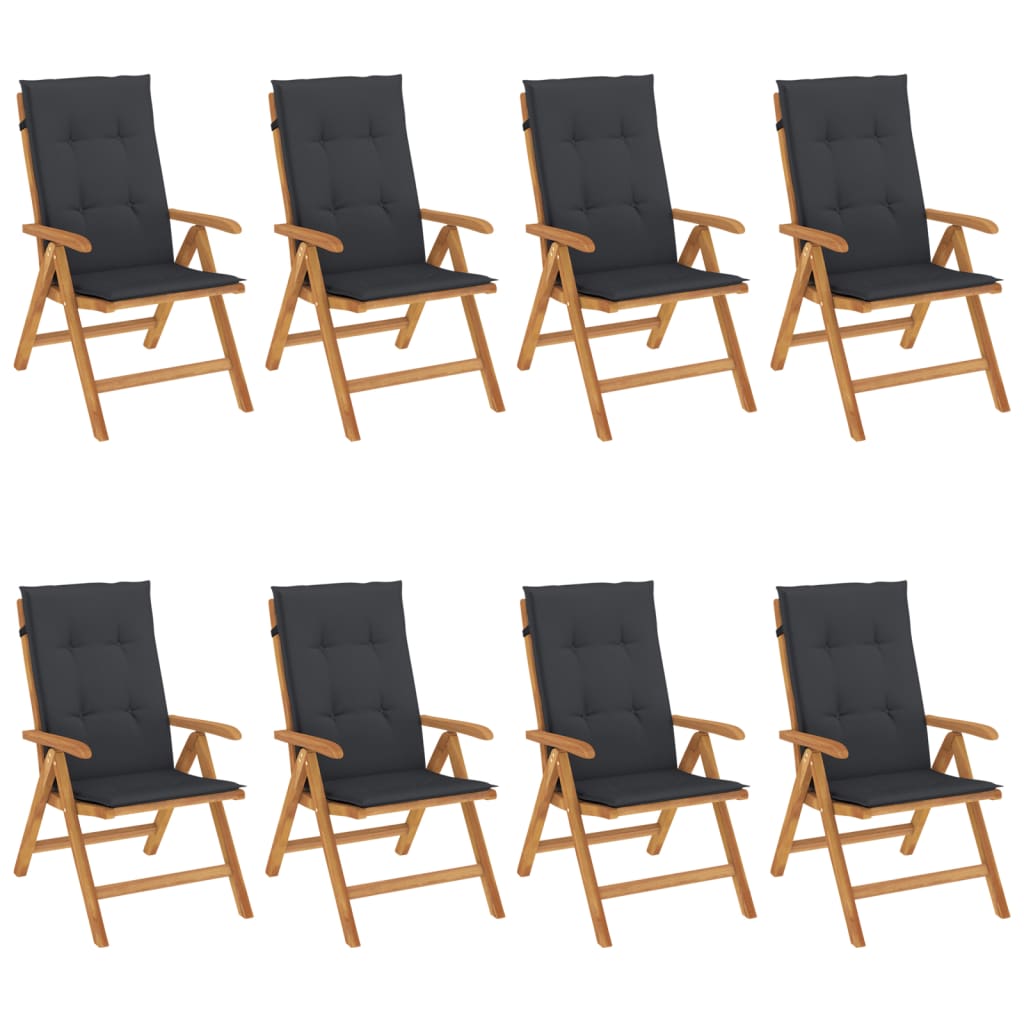 Fällbara Fåtöljer Med Dynor, 8 St, Massivt Trä, Teak