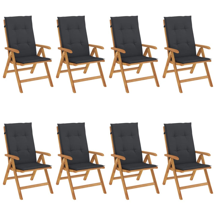 Fällbara Fåtöljer Med Dynor, 8 St, Massivt Trä, Teak
