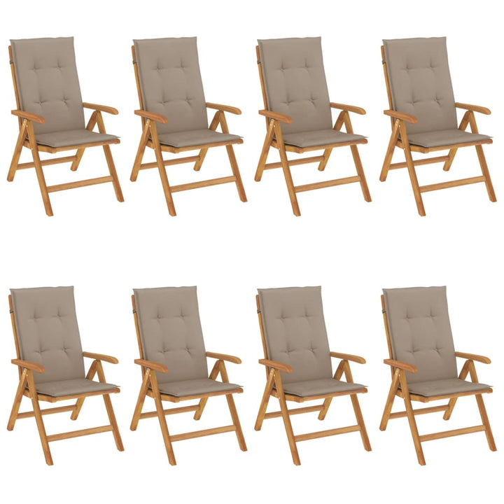 Fällbara Fåtöljer Med Dynor, 8 St, Massivt Trä, Teak
