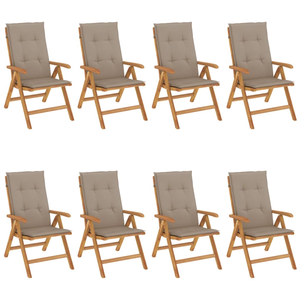Fällbara Fåtöljer Med Dynor, 8 St, Massivt Trä, Teak