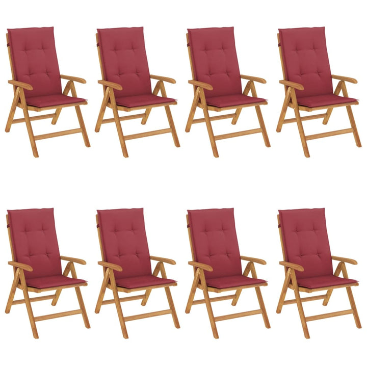 Fällbara Fåtöljer Med Dynor, 8 St, Massivt Trä, Teak