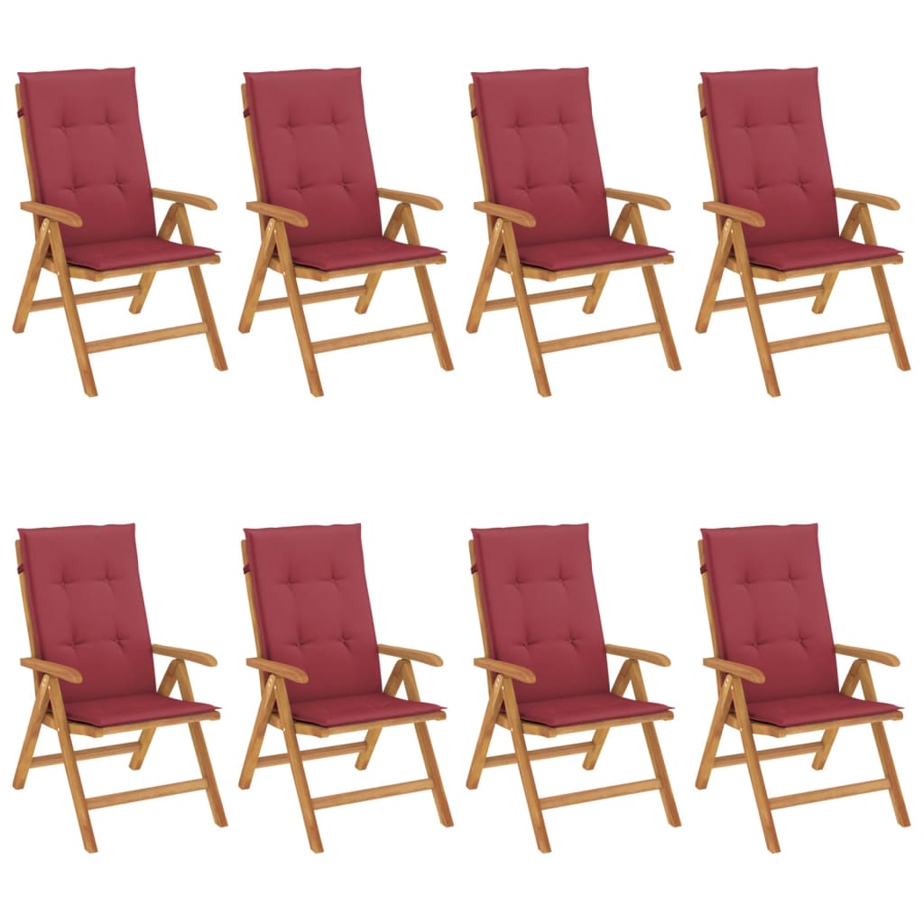 Fällbara Fåtöljer Med Dynor, 8 St, Massivt Trä, Teak