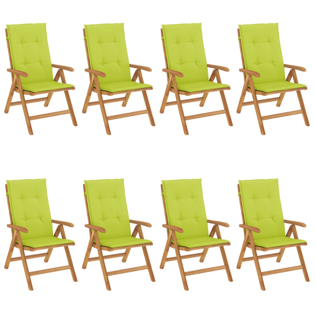 Fällbara Fåtöljer Med Dynor, 8 St, Massivt Trä, Teak