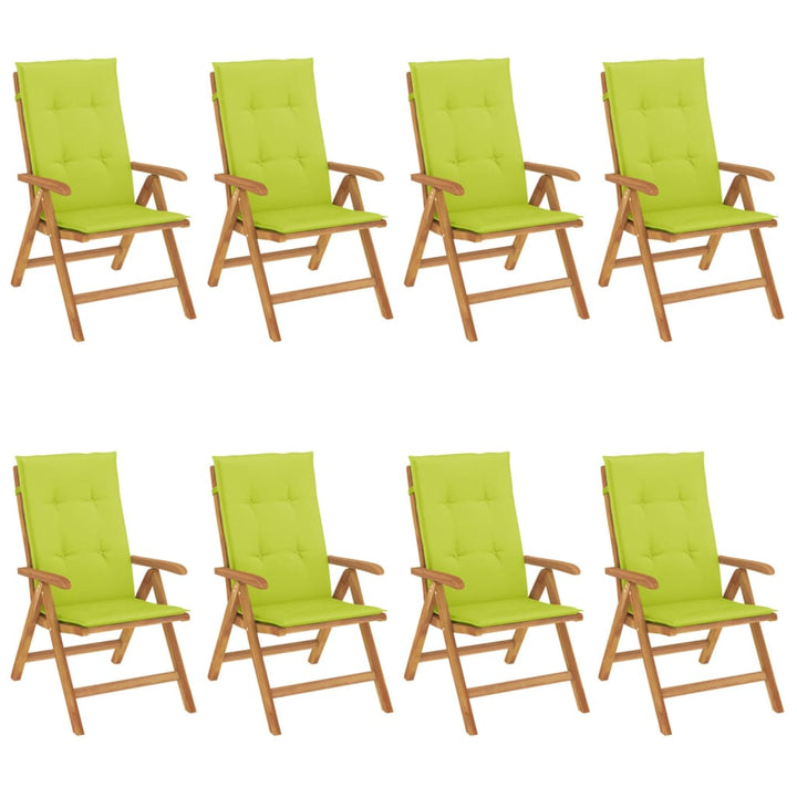 Fällbara Fåtöljer Med Dynor, 8 St, Massivt Trä, Teak