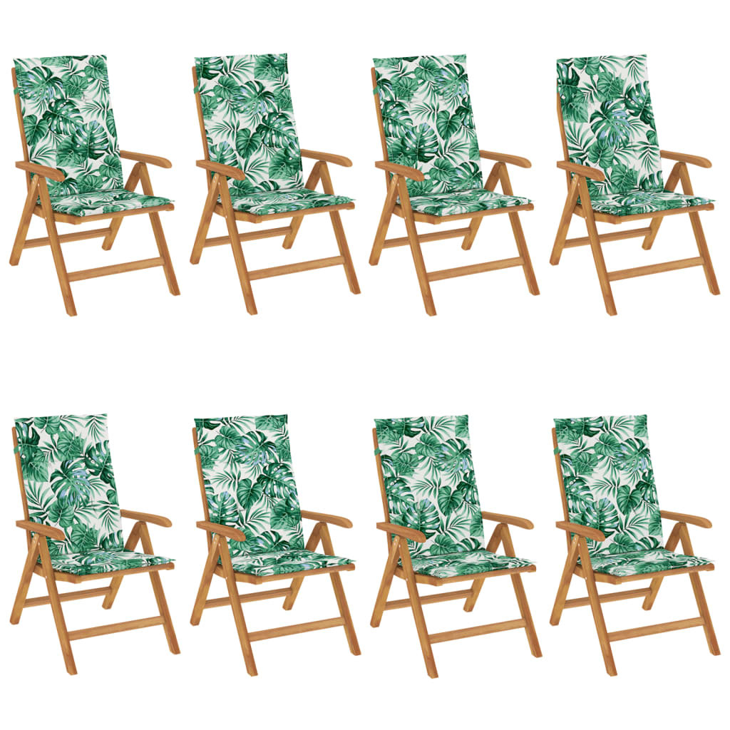Fällbara Fåtöljer Med Dynor, 8 St, Massivt Trä, Teak