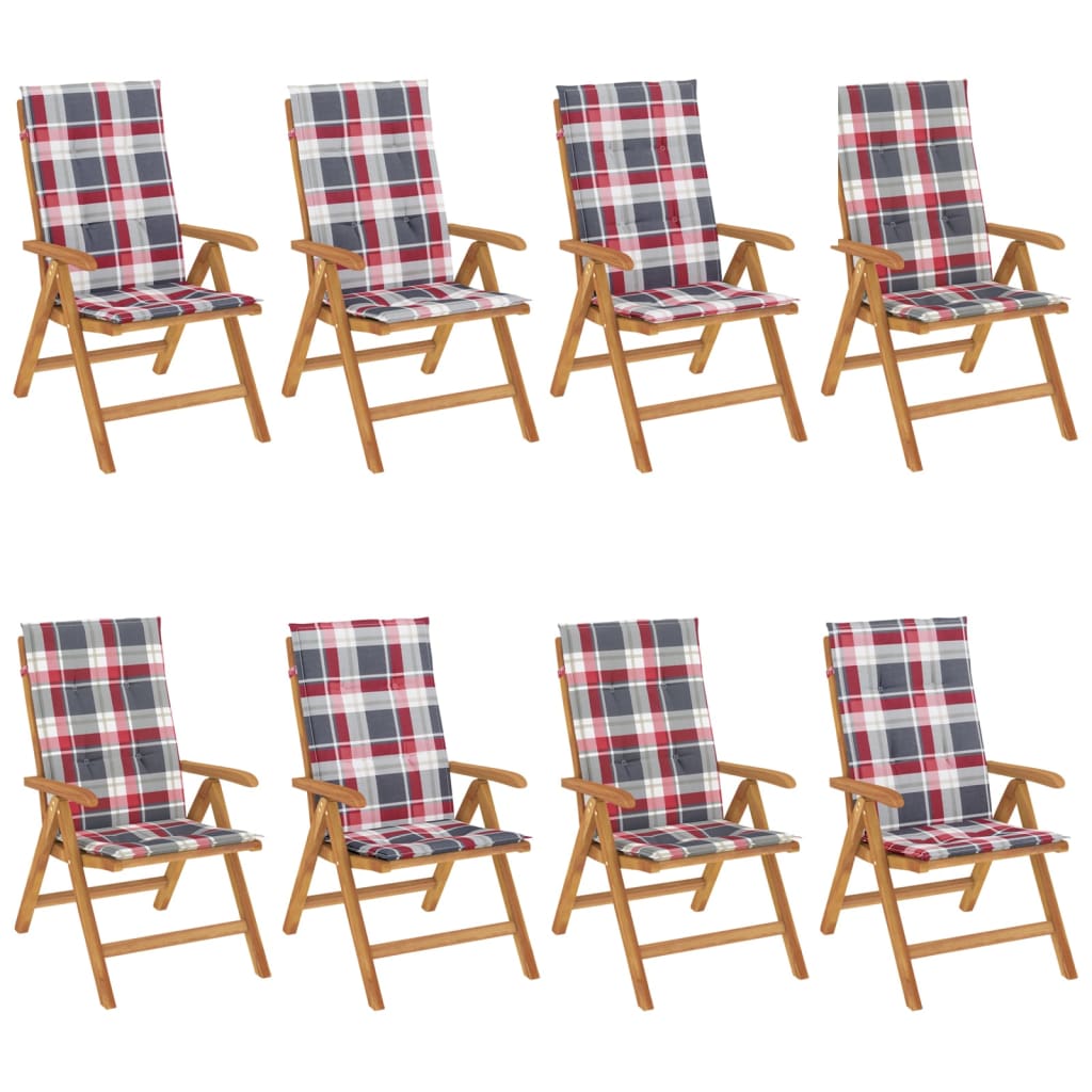 Fällbara Fåtöljer Med Dynor, 8 St, Massivt Trä, Teak
