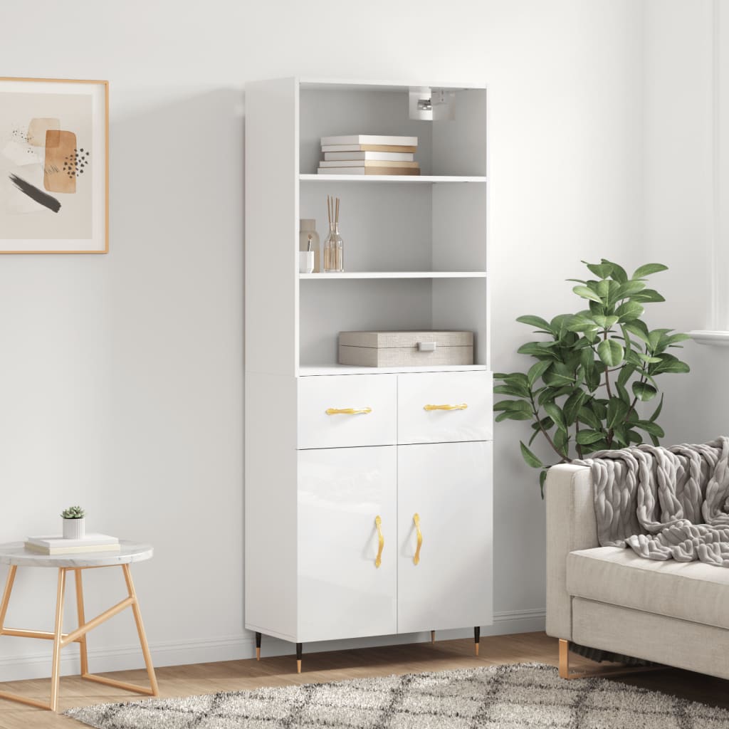 Högskåp Högglans Vit 69,5X34X180 Cm Konstruerat Trä