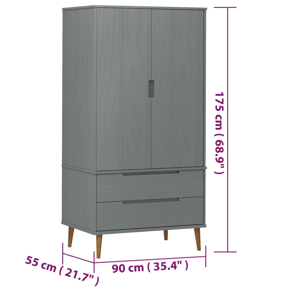 Klädskåp Molde 90X55X175 Cm Massiv Furu