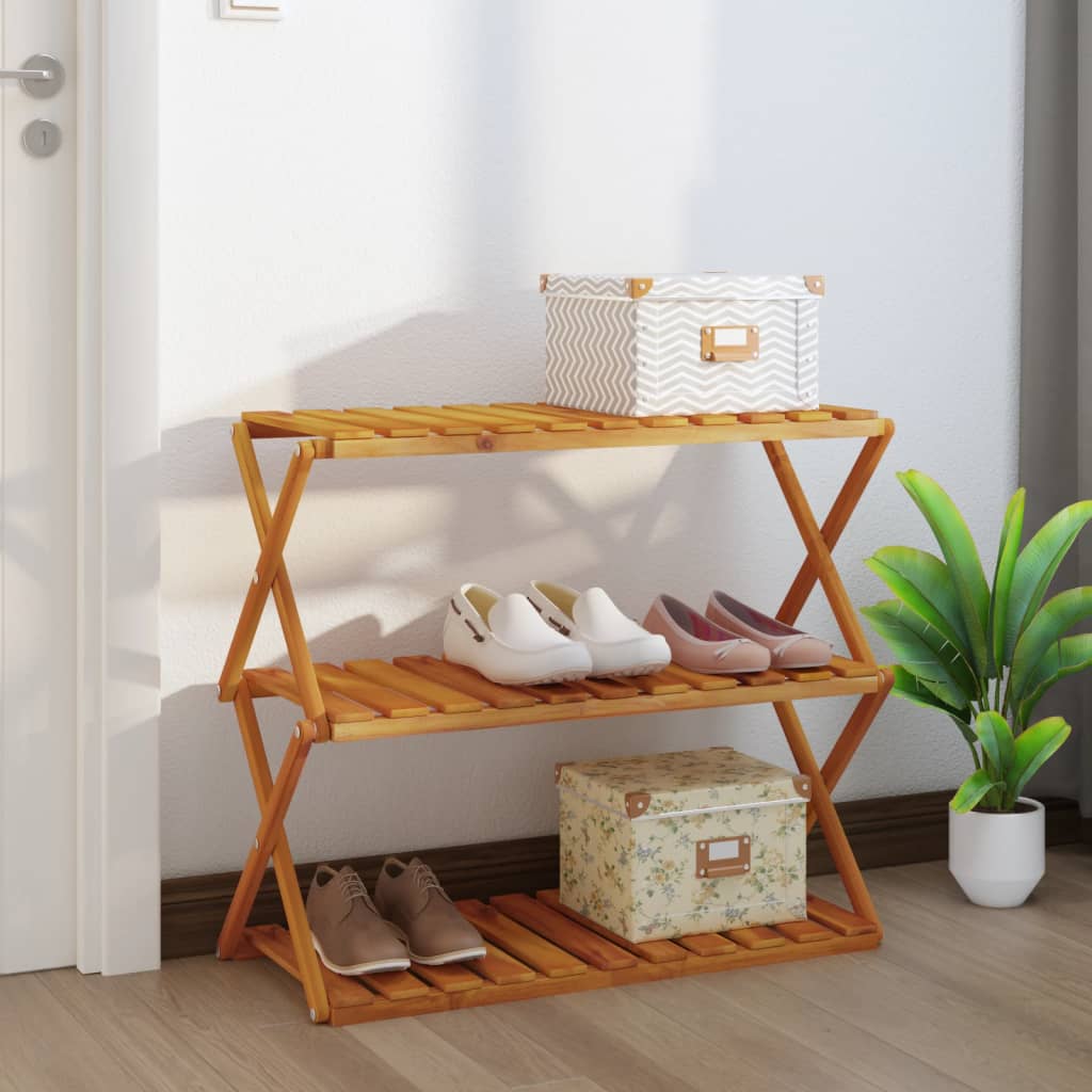 Hopfällbar Hylla 3 Hyllplan 70X31X63 Cm Massivt Akaciaträ