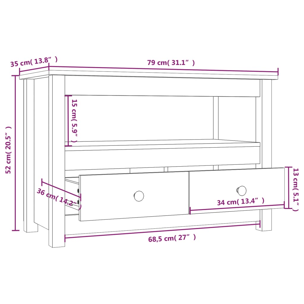 Tv-Bänk 79X35X52 Cm Massiv Furu