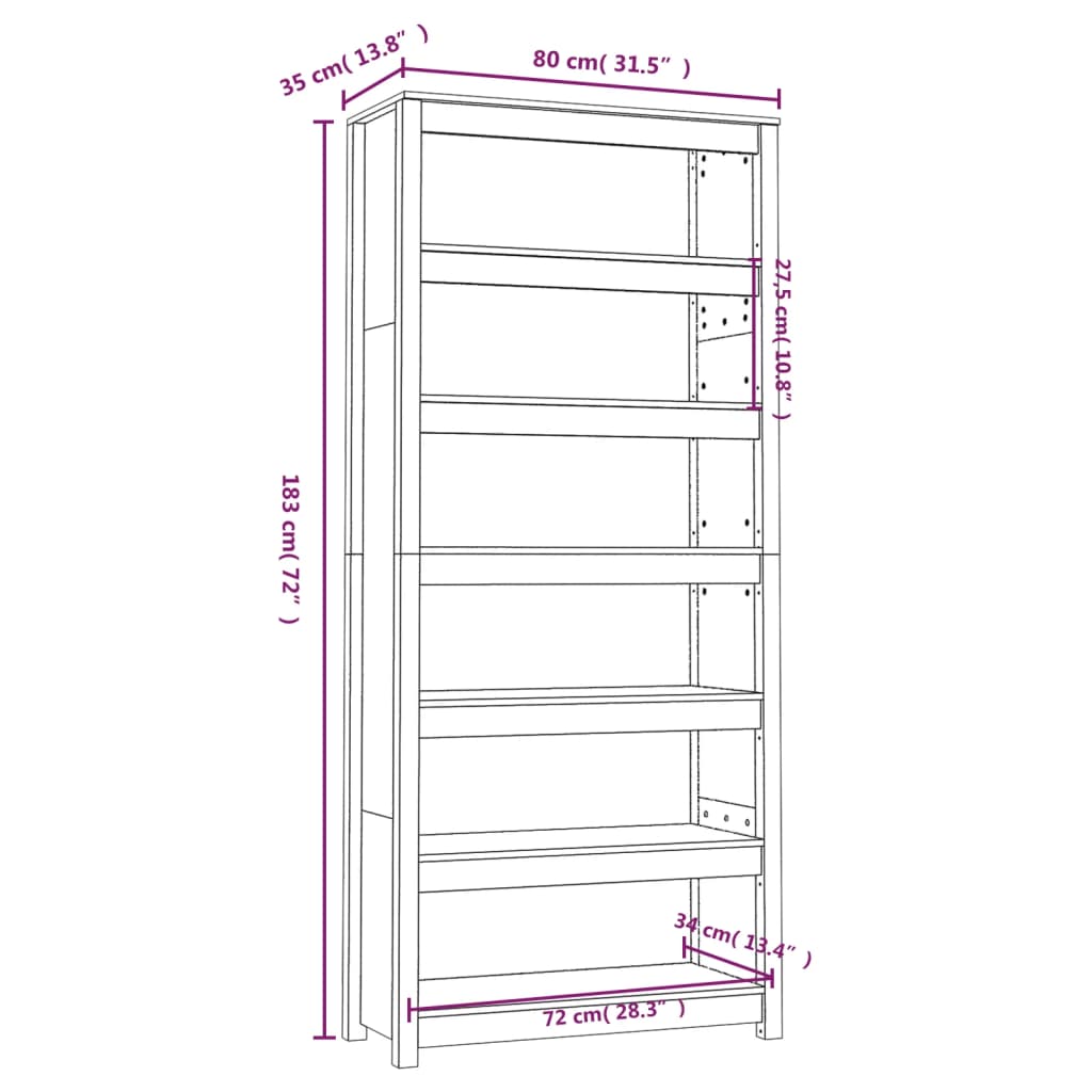 Bokhylla 80X35X Massiv Furu
