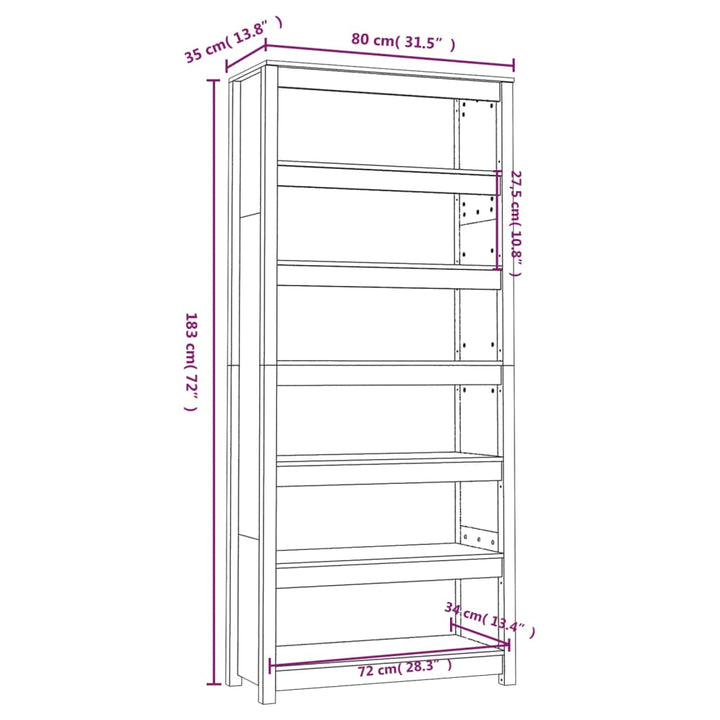 Bokhylla 80X35X Massiv Furu