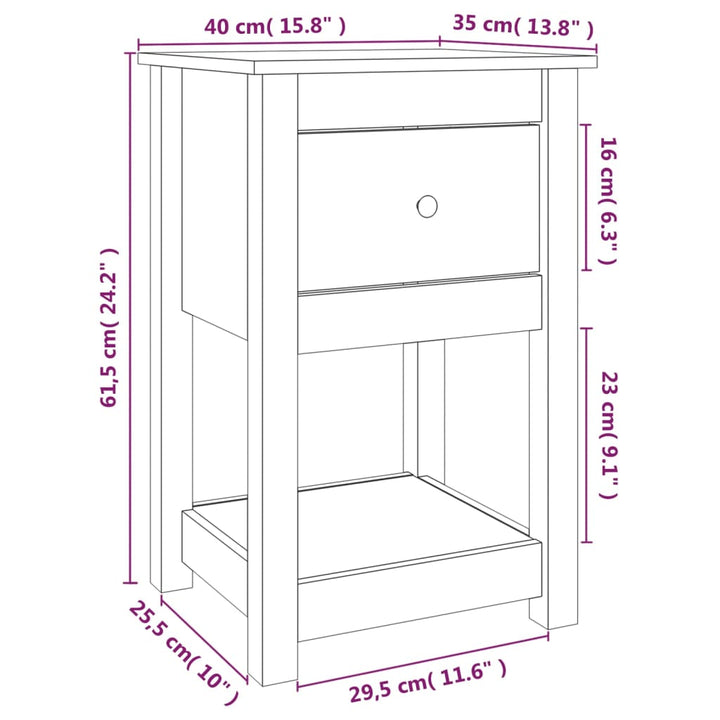 Sängbord 40X35X61,5 Cm Massiv Furu