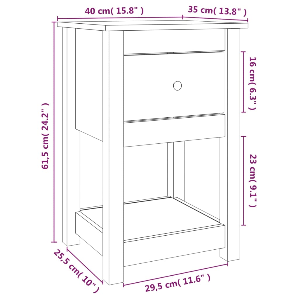 Sängbord 40X35X61,5 Cm Massiv Furu