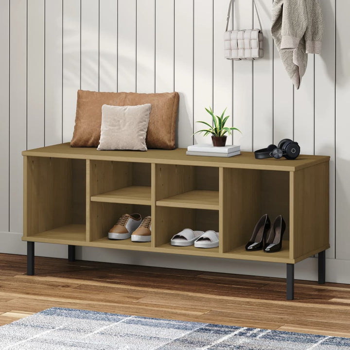 Skohylla Med Metallben Oslo 106X35X45 Cm Massivt Trä