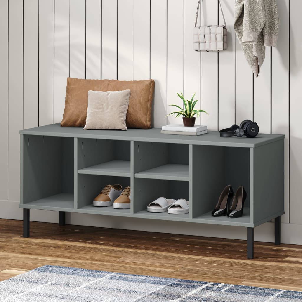 Skohylla Med Metallben Oslo 106X35X45 Cm Massivt Trä