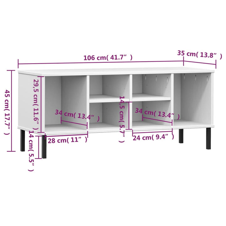 Skohylla Med Metallben Oslo 106X35X45 Cm Massivt Trä