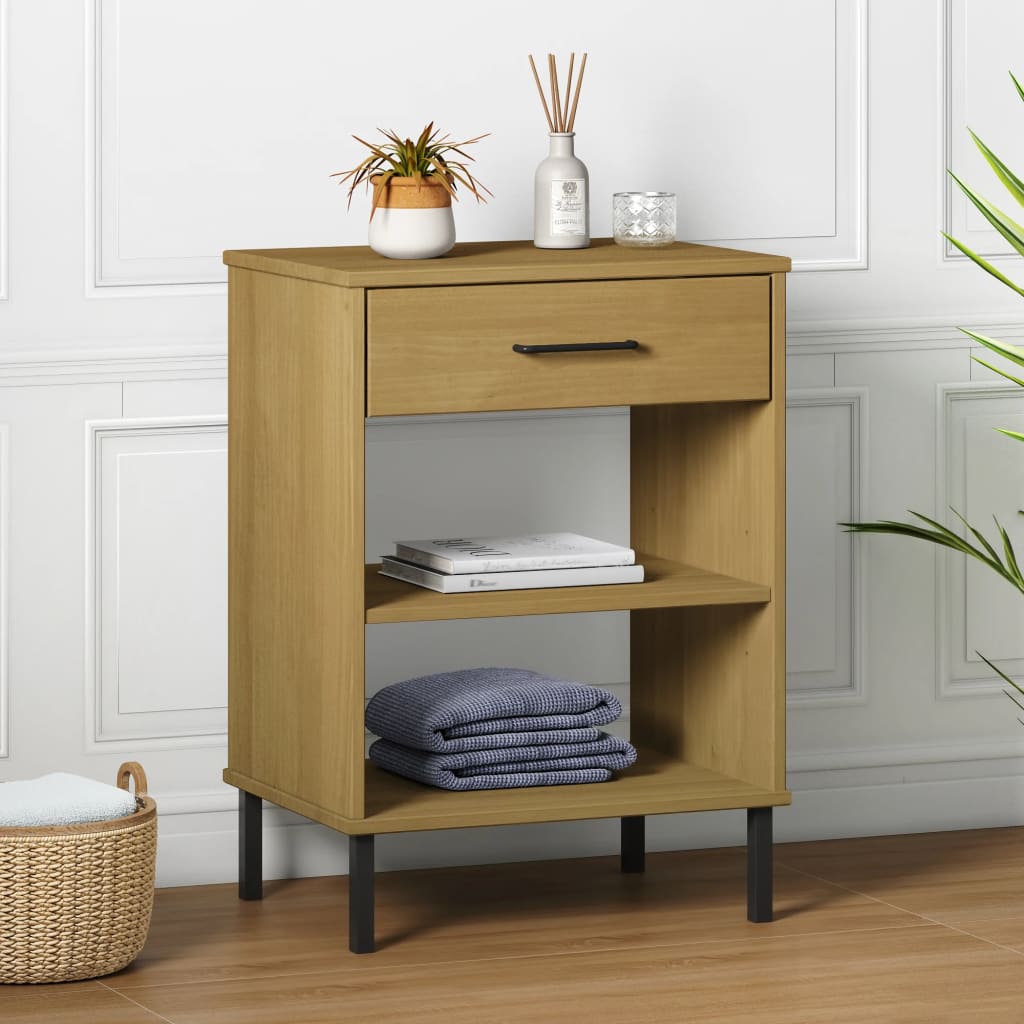 Konsolbord Med Metallben Oslo Massiv Furu