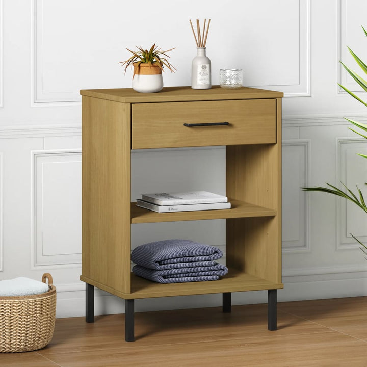 Konsolbord Med Metallben Oslo Massiv Furu