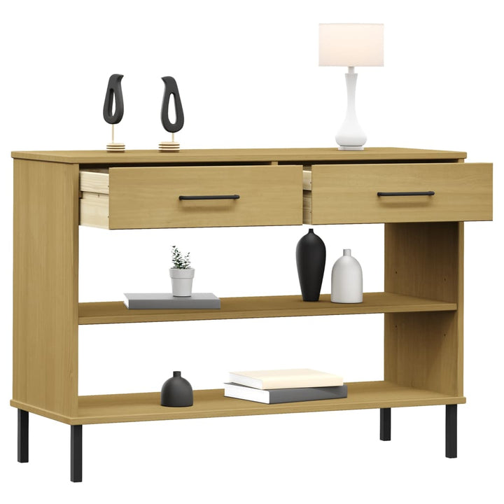 Konsolbord Med Metallben Oslo Massiv Furu