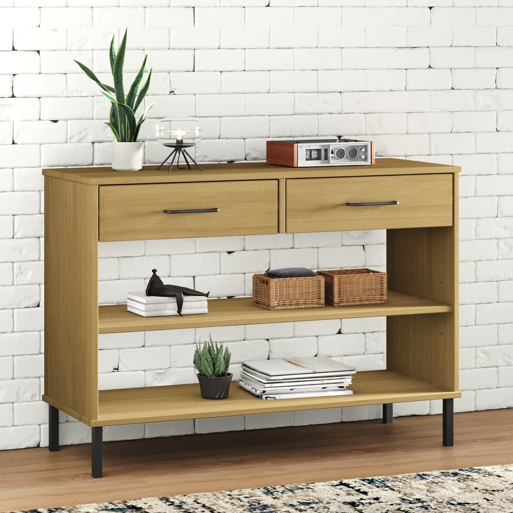Konsolbord Med Metallben Oslo Massiv Furu