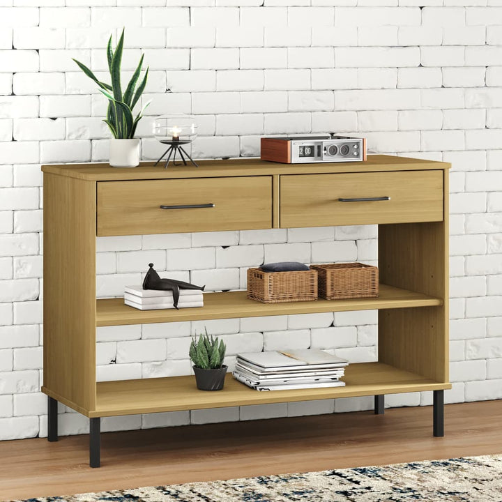 Konsolbord Med Metallben Oslo Massiv Furu