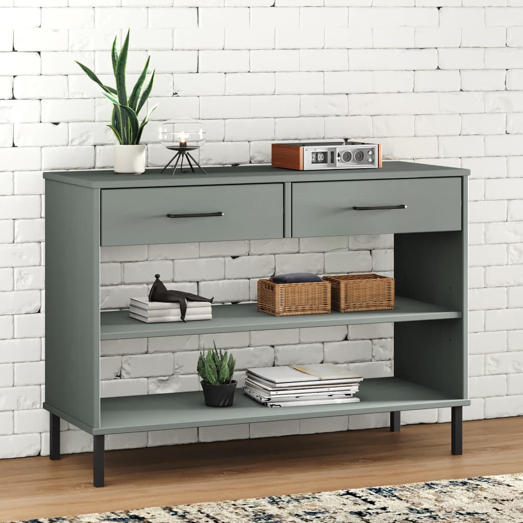 Konsolbord Med Metallben Oslo Massiv Furu