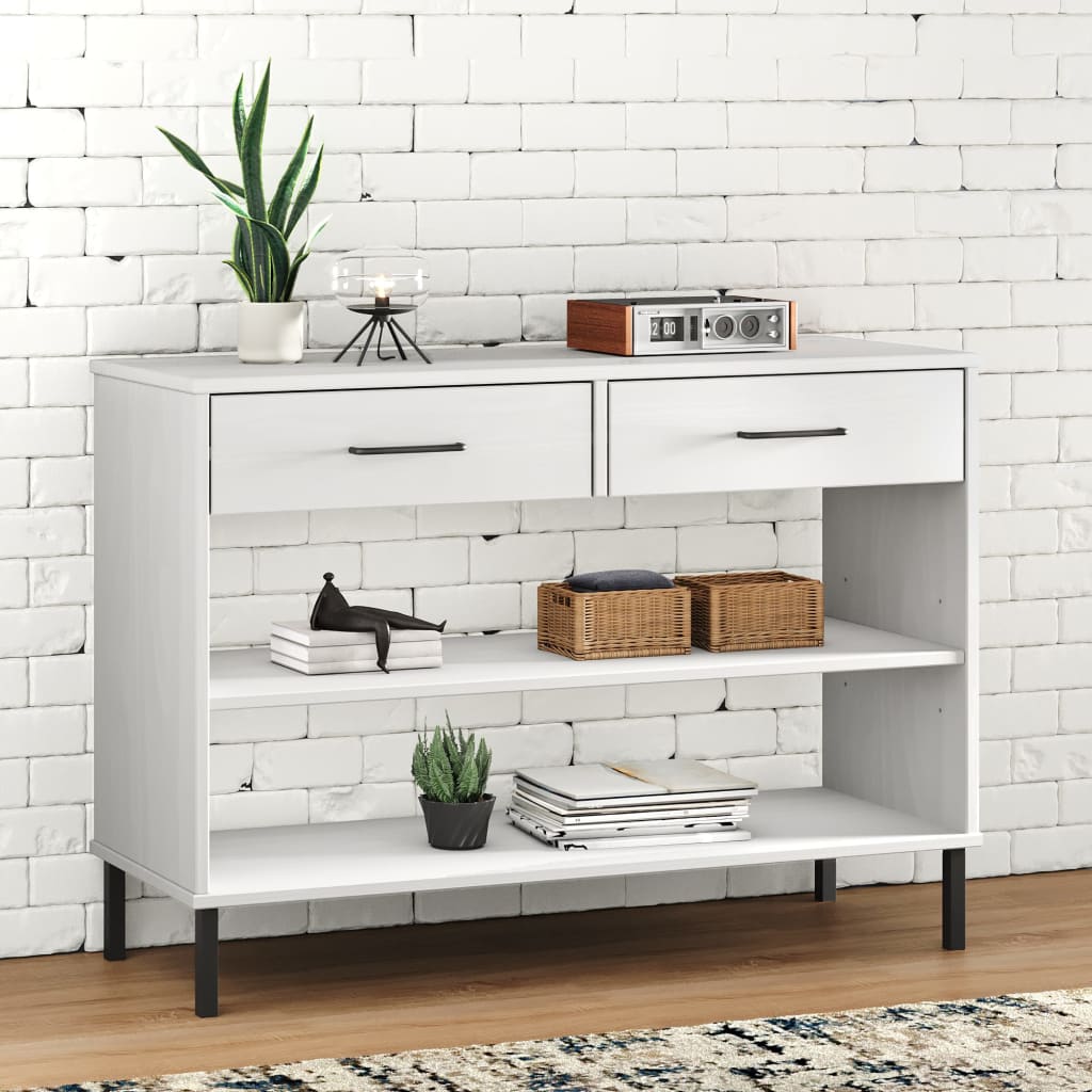 Konsolbord Med Metallben Oslo Massiv Furu