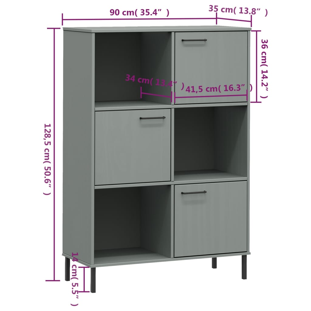 Bokhylla Med Metallben Oslo 90X35X128,5 Cm Massivt Trä
