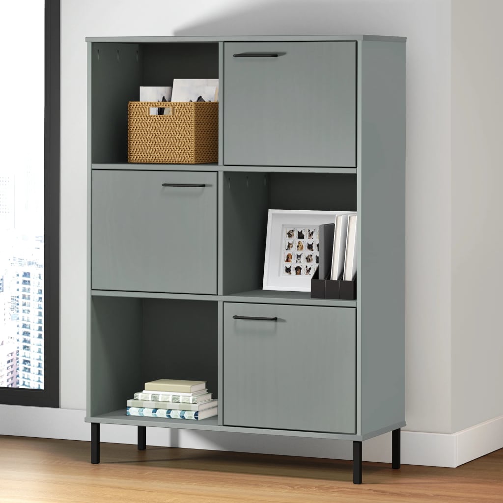 Bokhylla Med Metallben Oslo 90X35X128,5 Cm Massivt Trä