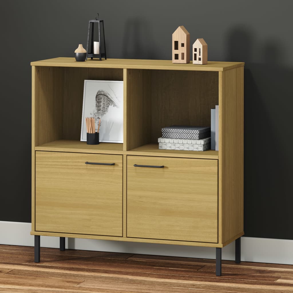 Bokhylla Med Metallben Oslo 90X35X90,5 Cm Massivt Trä