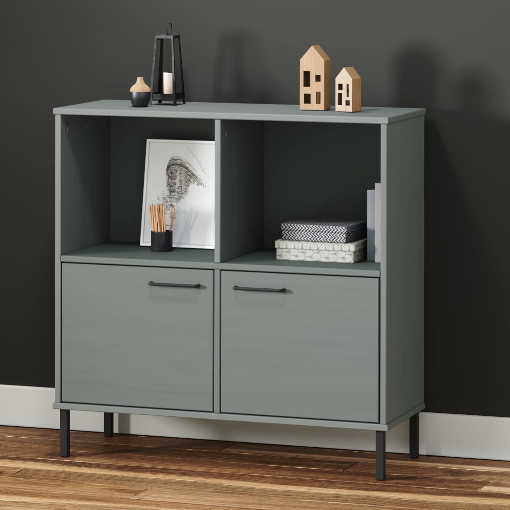 Bokhylla Med Metallben Oslo 90X35X90,5 Cm Massivt Trä
