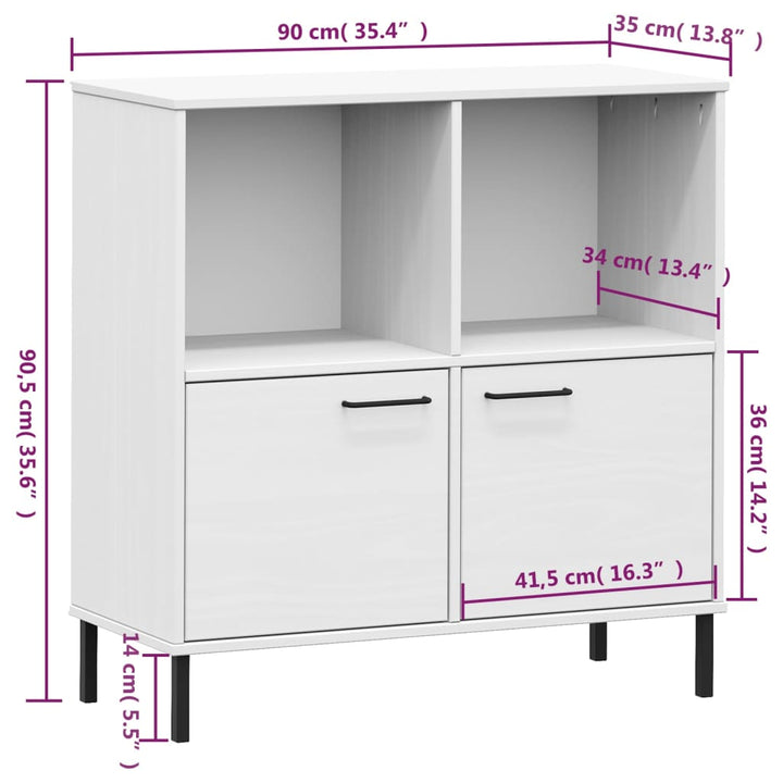 Bokhylla Med Metallben Oslo 90X35X90,5 Cm Massivt Trä