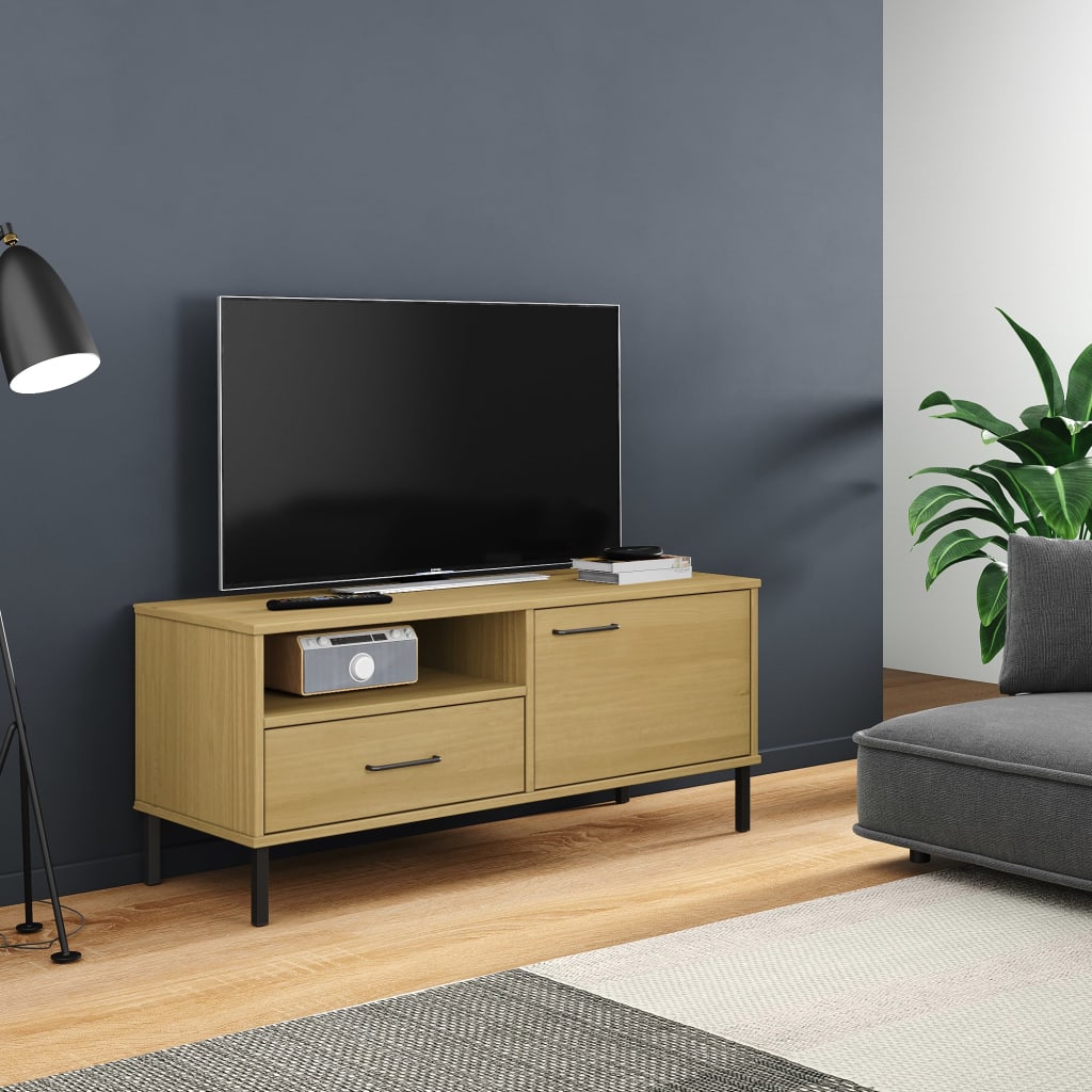 Tv-Bänk Med Metallben Oslo Massiv Furu
