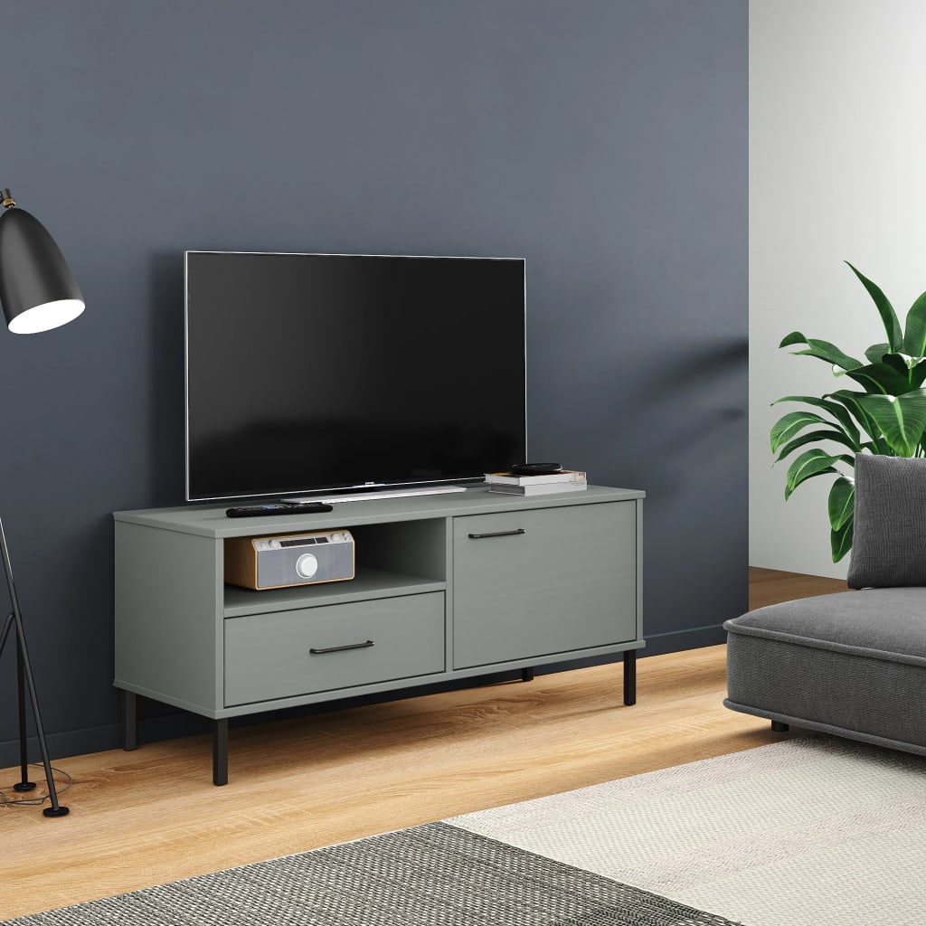 Tv-Bänk Med Metallben Oslo Massiv Furu