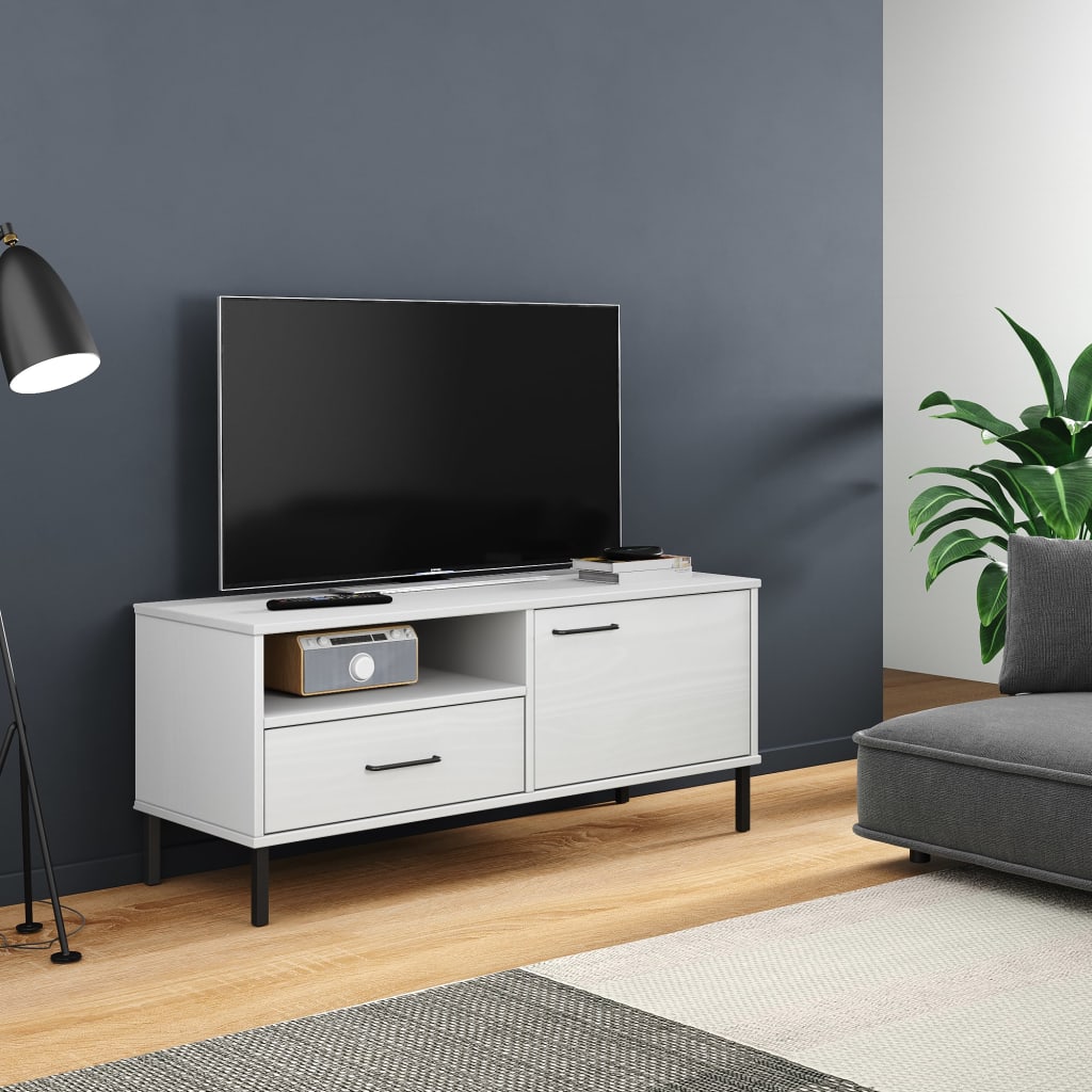 Tv-Bänk Med Metallben Oslo Massiv Furu