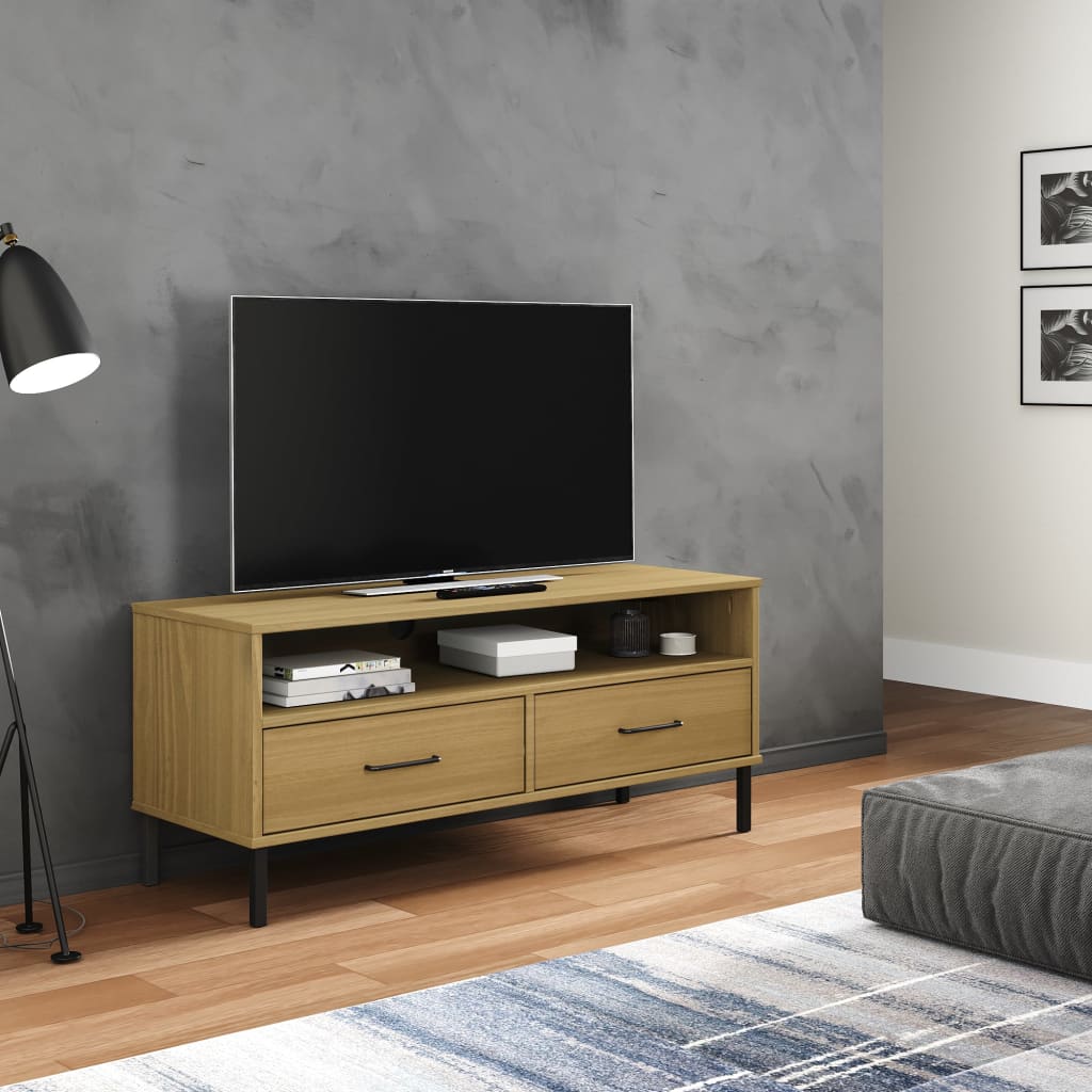 Tv-Bänk Med Metallben Oslo Massiv Furu