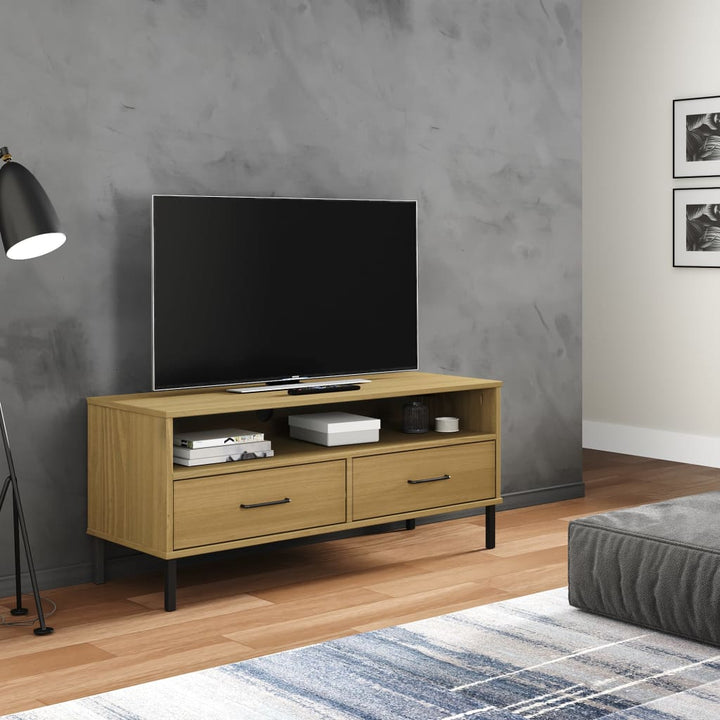 Tv-Bänk Med Metallben Oslo Massiv Furu