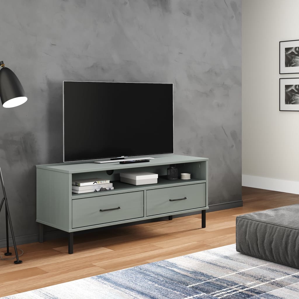 Tv-Bänk Med Metallben Oslo Massiv Furu