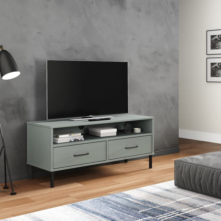 Tv-Bänk Med Metallben Oslo Massiv Furu