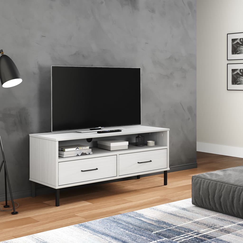 Tv-Bänk Med Metallben Oslo Massiv Furu