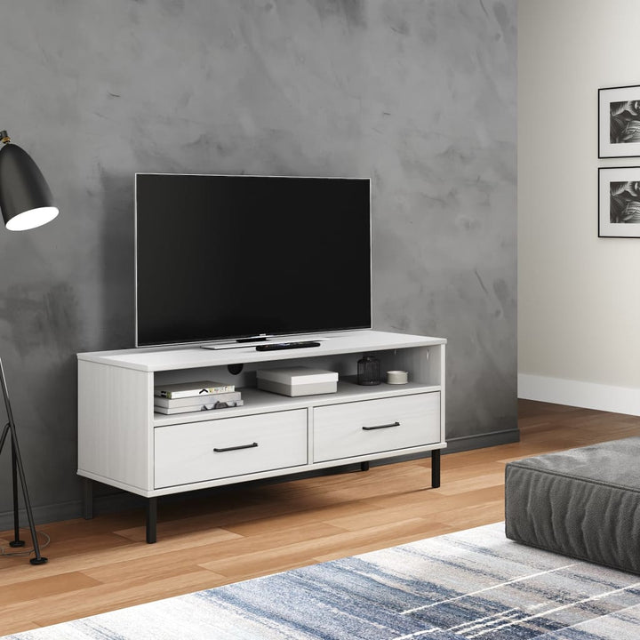 Tv-Bänk Med Metallben Oslo Massiv Furu