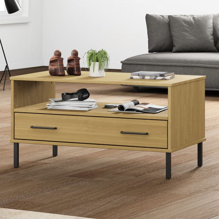 Soffbord Med Metallben Oslo 85X50X45 Cm Massivt Trä