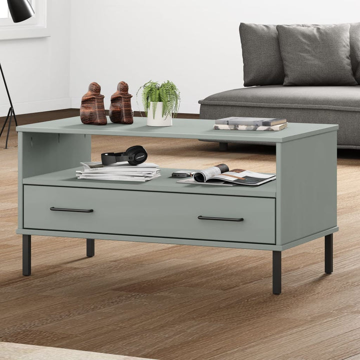 Soffbord Med Metallben Oslo 85X50X45 Cm Massivt Trä