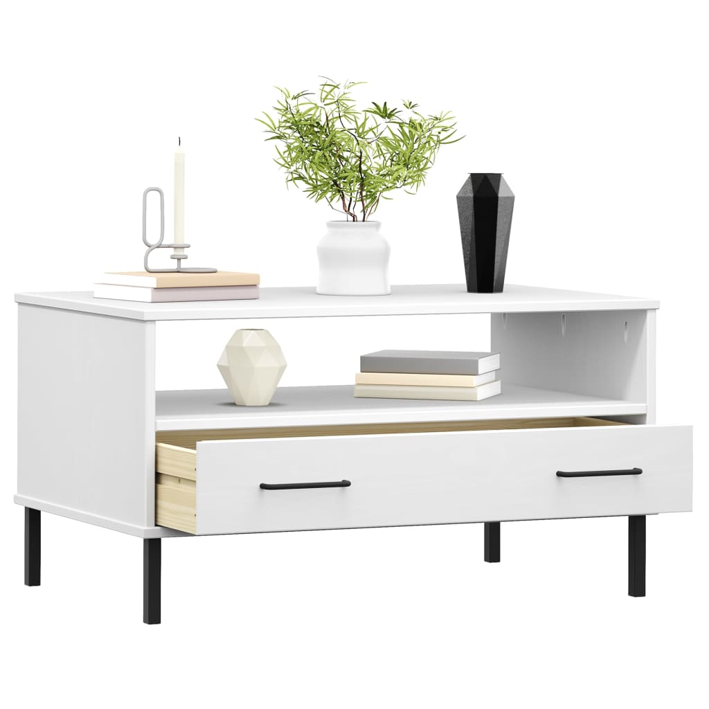 Soffbord Med Metallben Oslo 85X50X45 Cm Massivt Trä