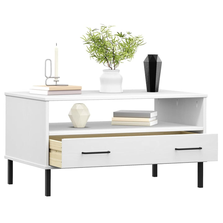 Soffbord Med Metallben Oslo 85X50X45 Cm Massivt Trä