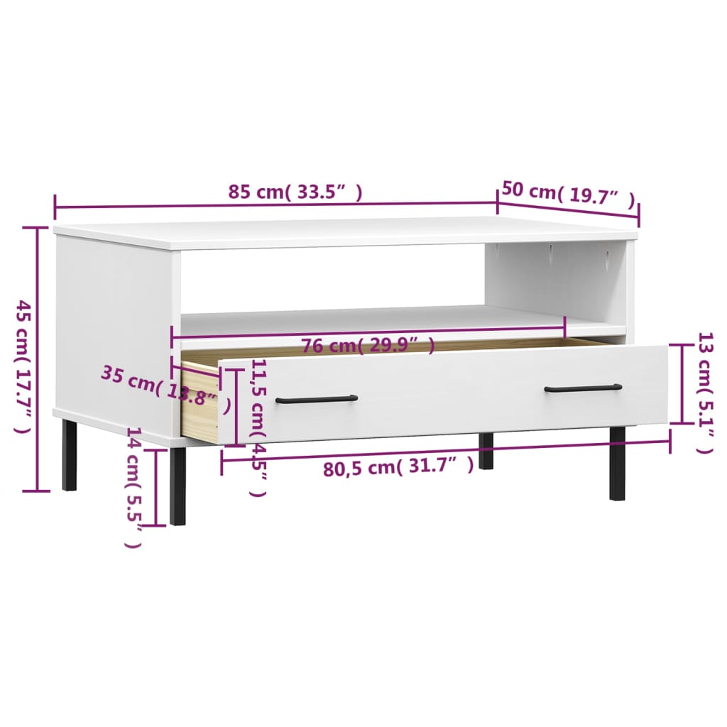 Soffbord Med Metallben Oslo 85X50X45 Cm Massivt Trä